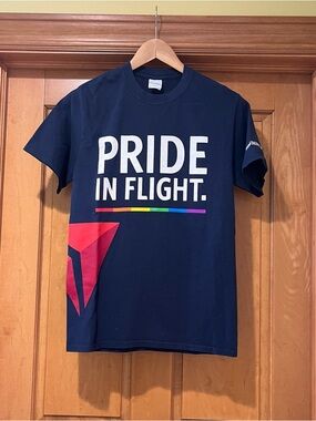 Port and Company Navy PRIDE IN FLIGHT Tee with Rainbow Accent